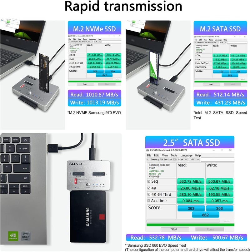 AOKO M.2 Duplicator SATA to NVMe SSD Cloner Docking Staion for NVMe + M.2 NGFF and 2.5" /3.5" SATA SSD/HDD Converter and Reader Bidirectional Offline Hard Drive Cloner - Image 4
